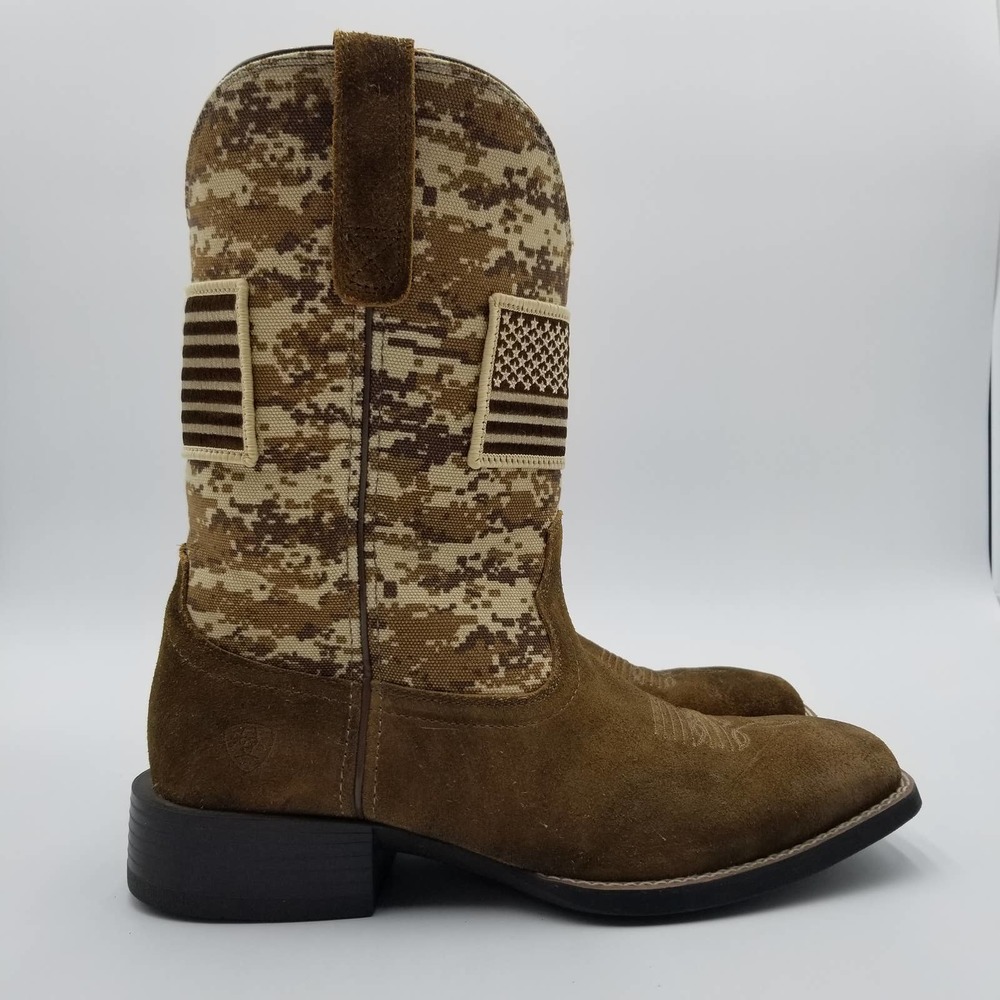 Ariat Brown Suede Cowboy Boots with Digital Camo Shaft